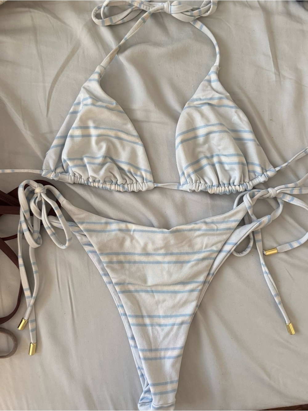 Monday Swimwear Blue and White Striped Bikini Ice Stripe Medium